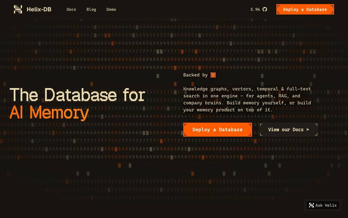 Screenshot of HelixDB website