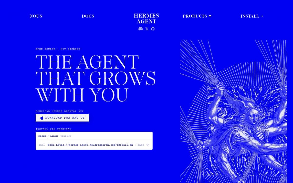 Screenshot of Hermes Agent website
