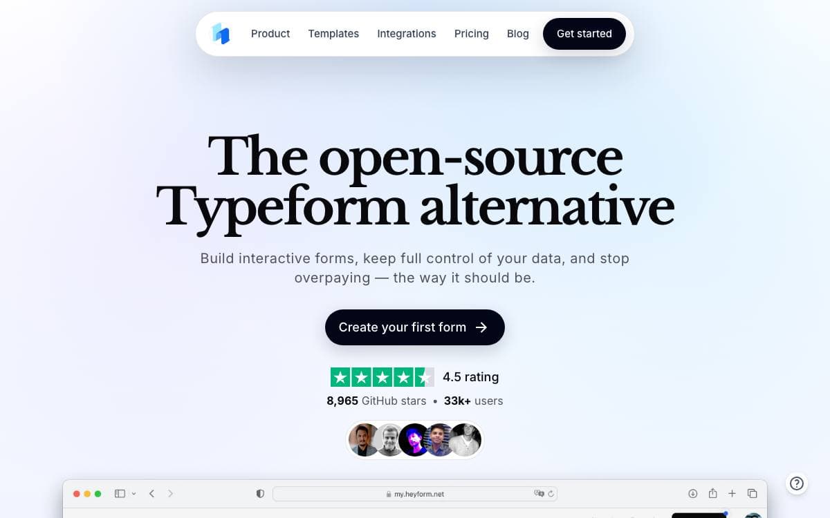 Screenshot of HeyForm website
