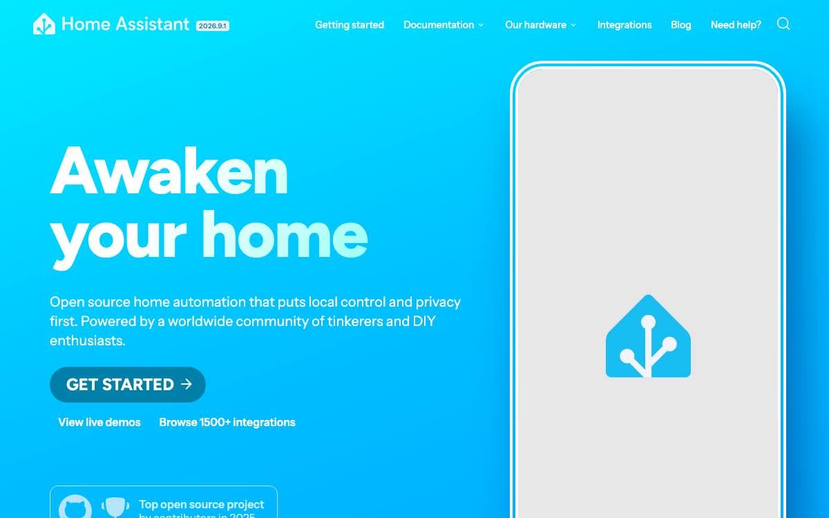 Screenshot of Home Assistant website