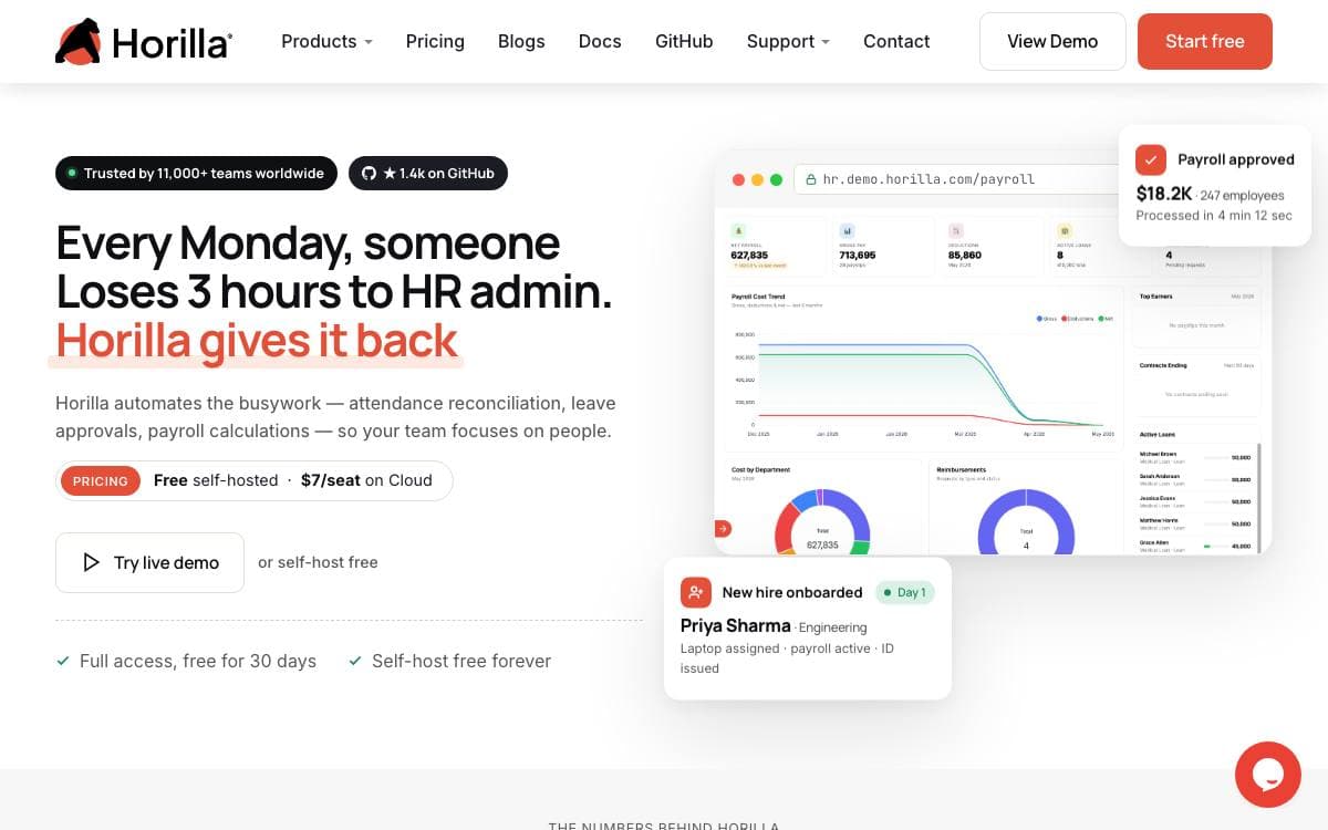 Screenshot of Horilla website