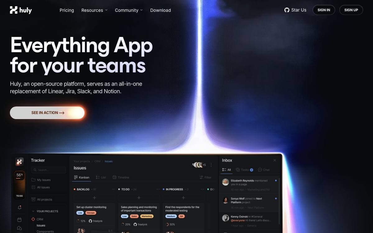 Screenshot of Huly website