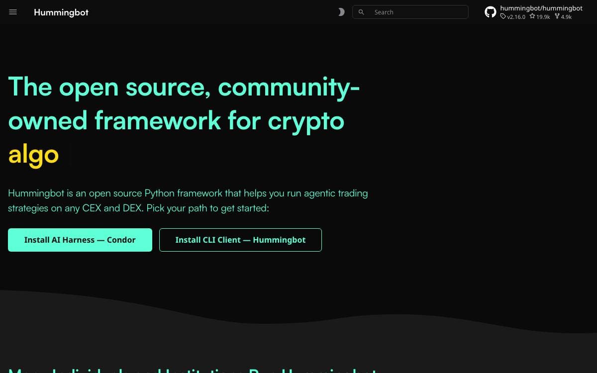 Screenshot of Hummingbot website