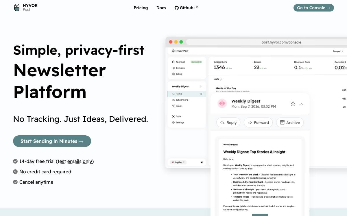 Screenshot of Hyvor Post website