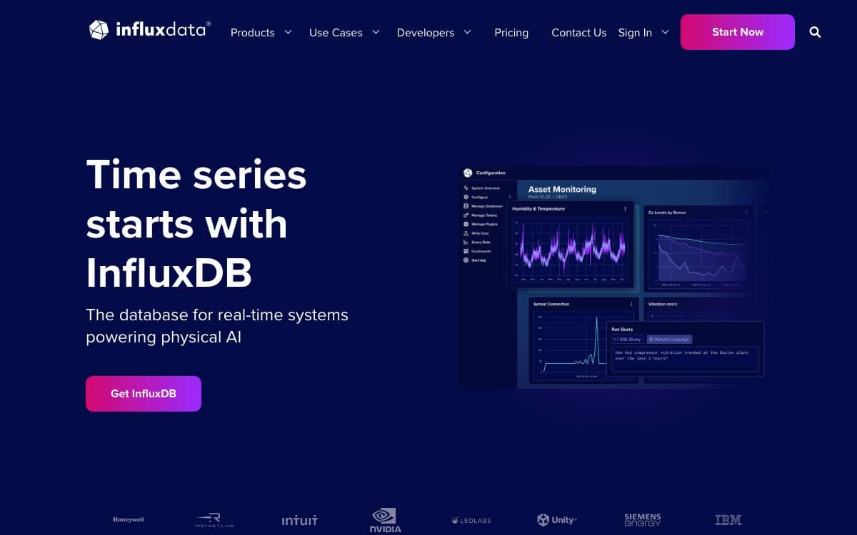 Screenshot of InfluxDB website
