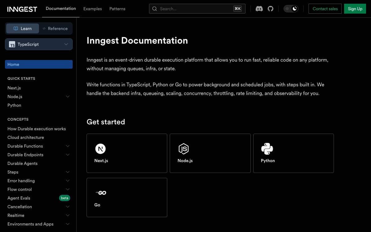Screenshot of Inngest website