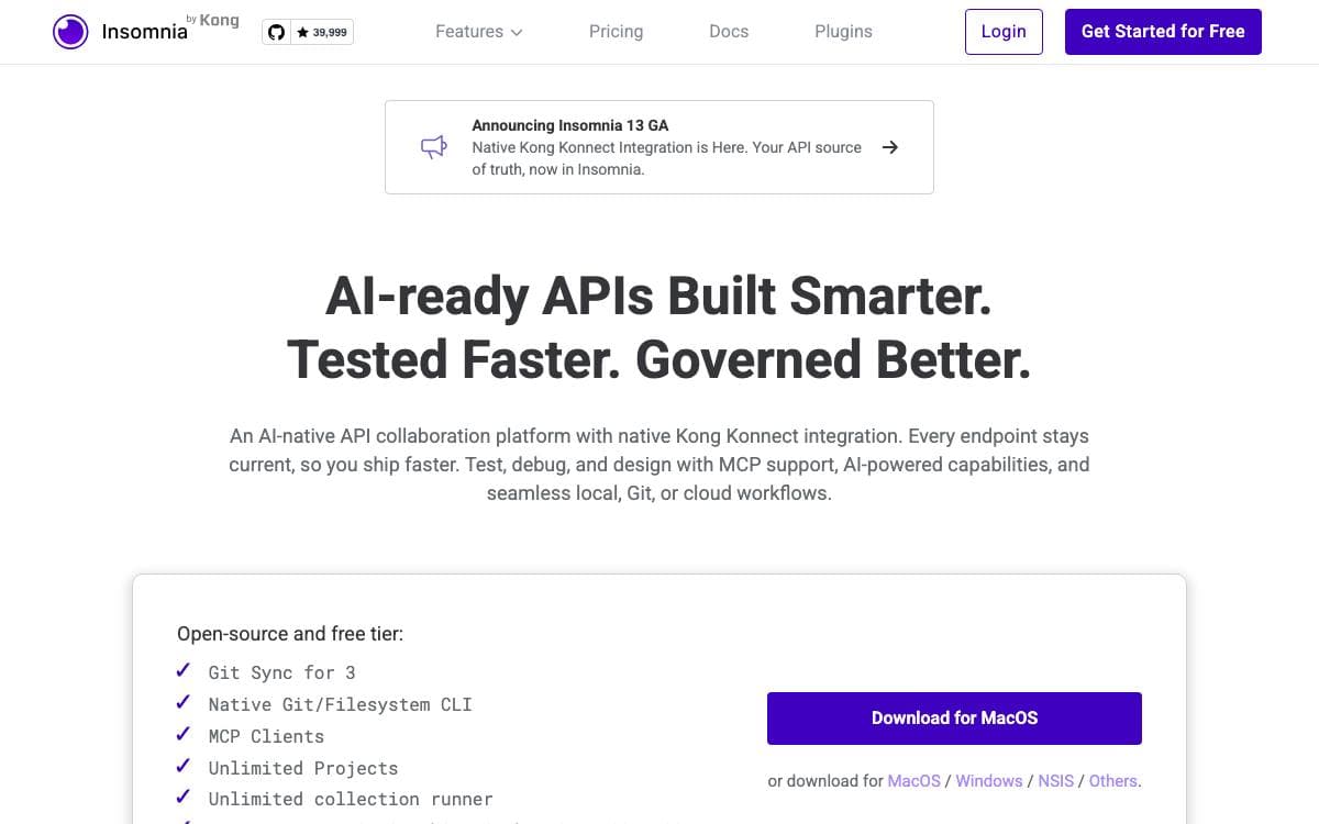 Screenshot of Insomnia website