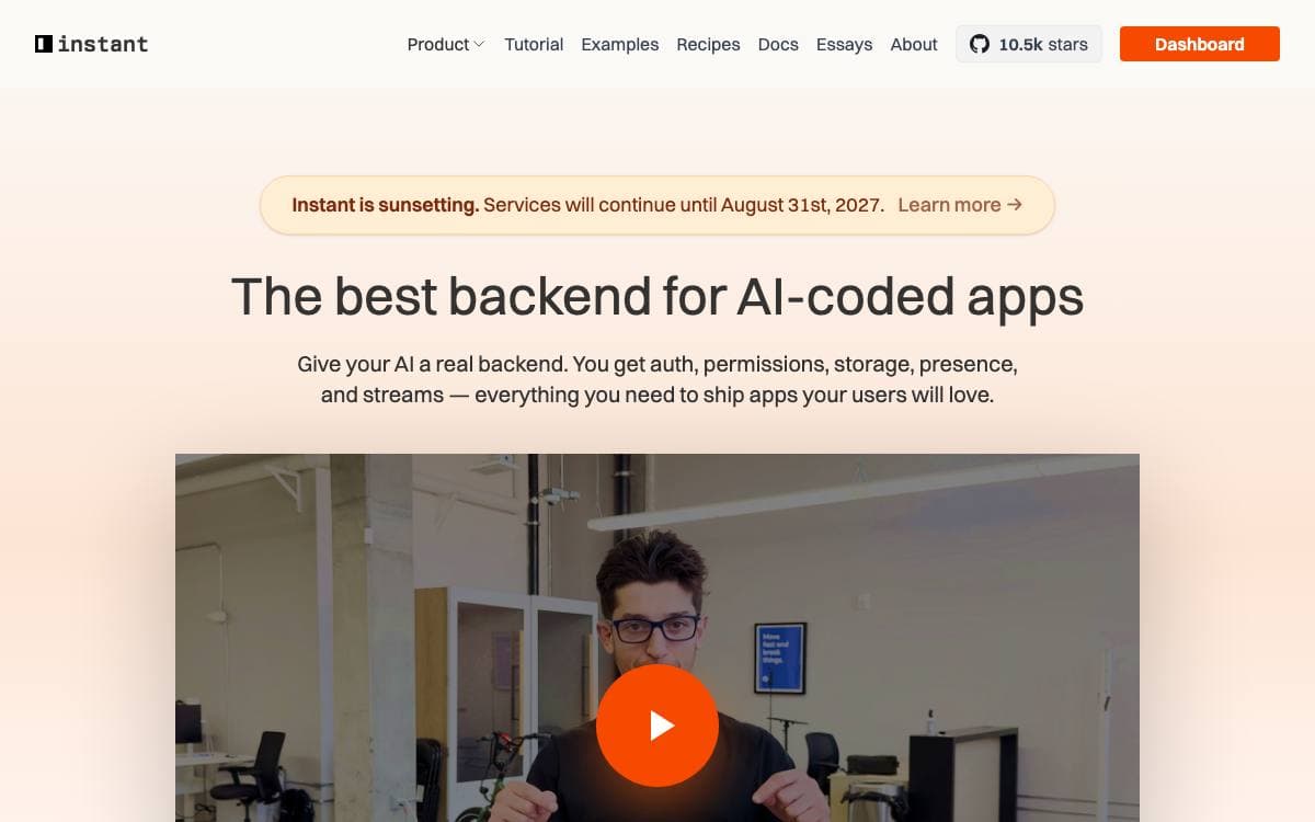 Screenshot of Instant website