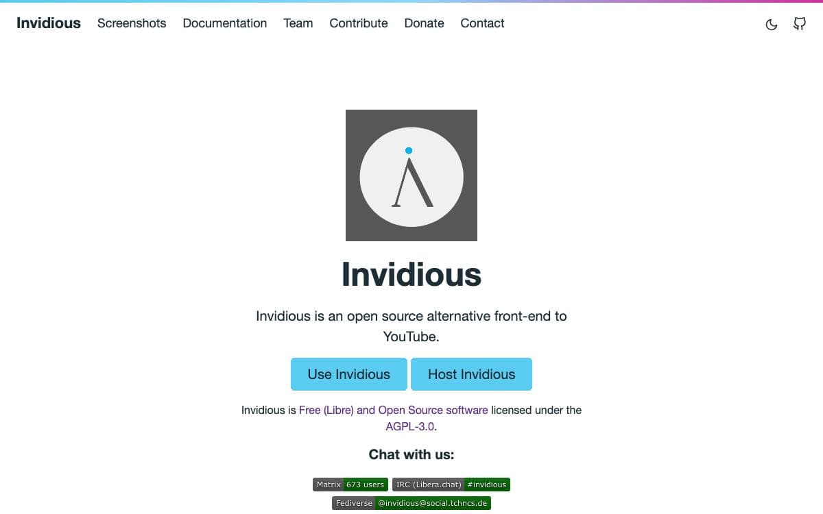Screenshot of Invidious website