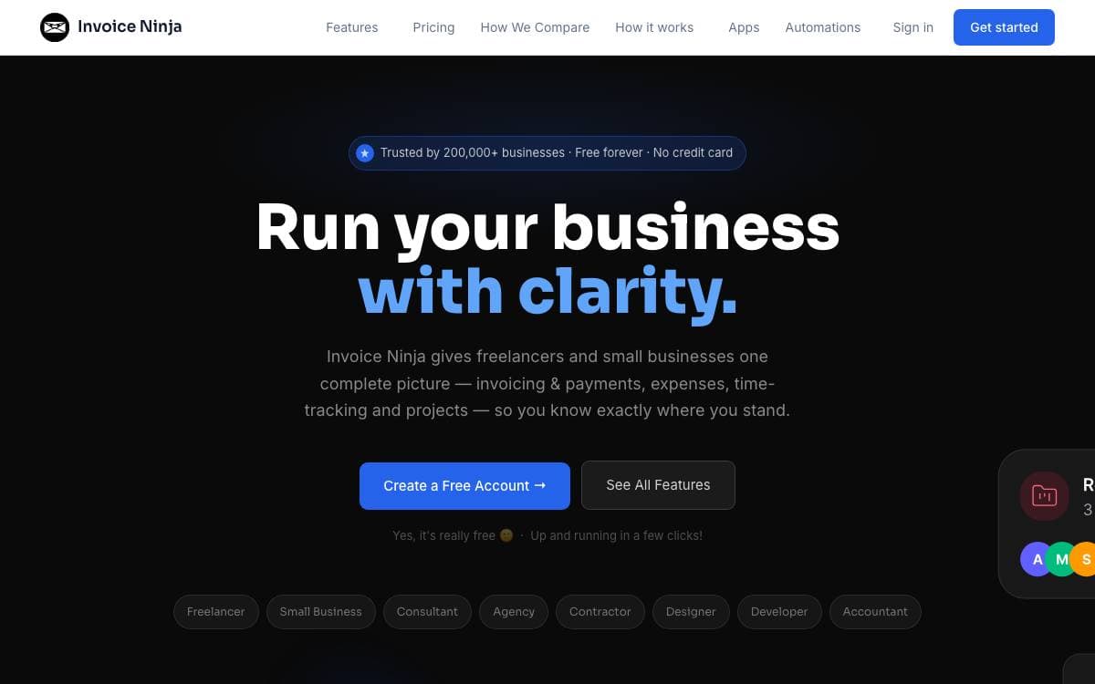 Screenshot of Invoice Ninja website