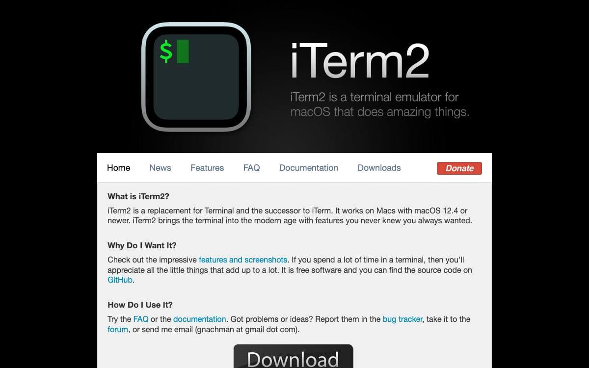 Screenshot of iTerm 2 website