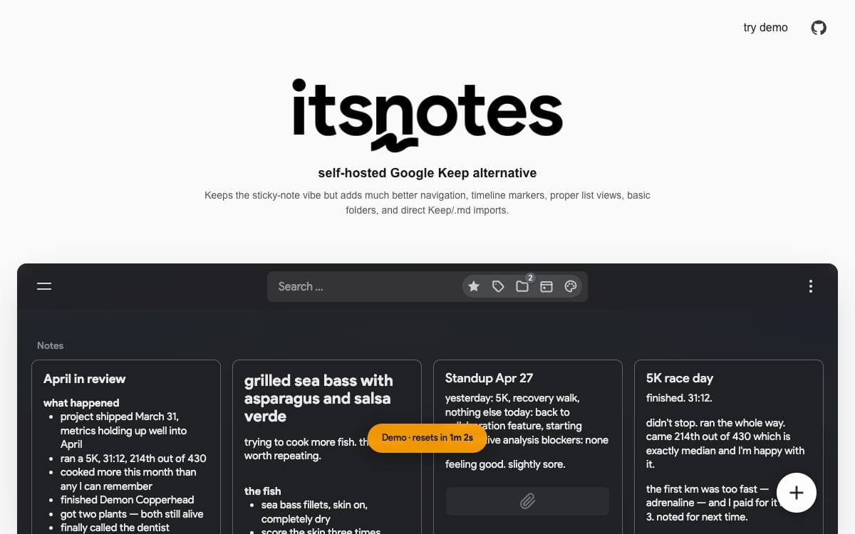 Screenshot of itsnotes website