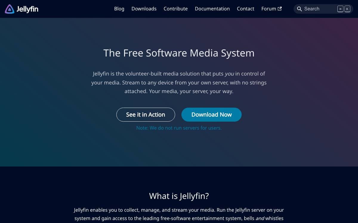 Screenshot of Jellyfin website