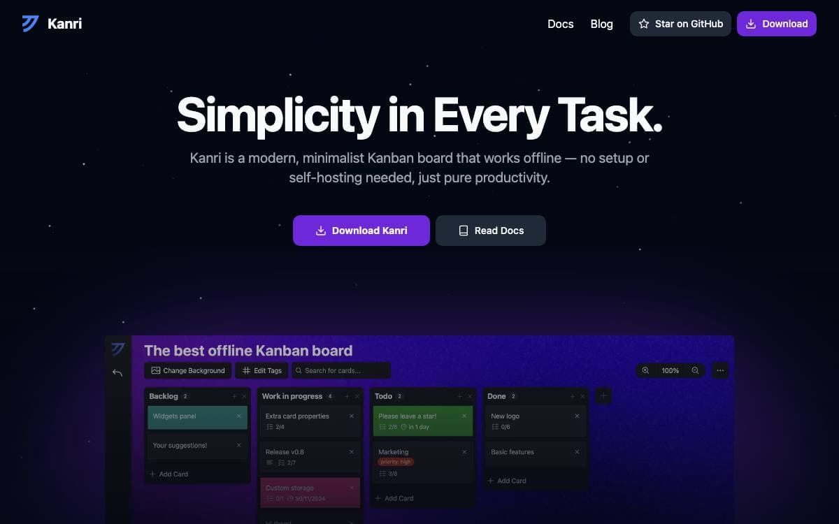 Screenshot of Kanri website