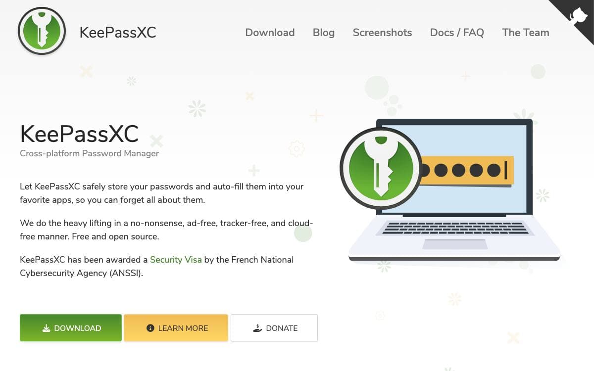 Screenshot of KeePassXC website