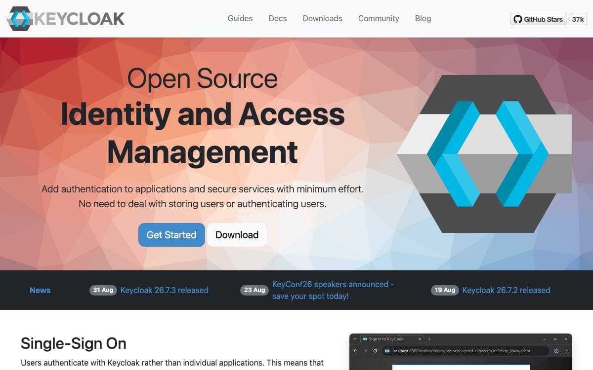 Screenshot of Keycloak website