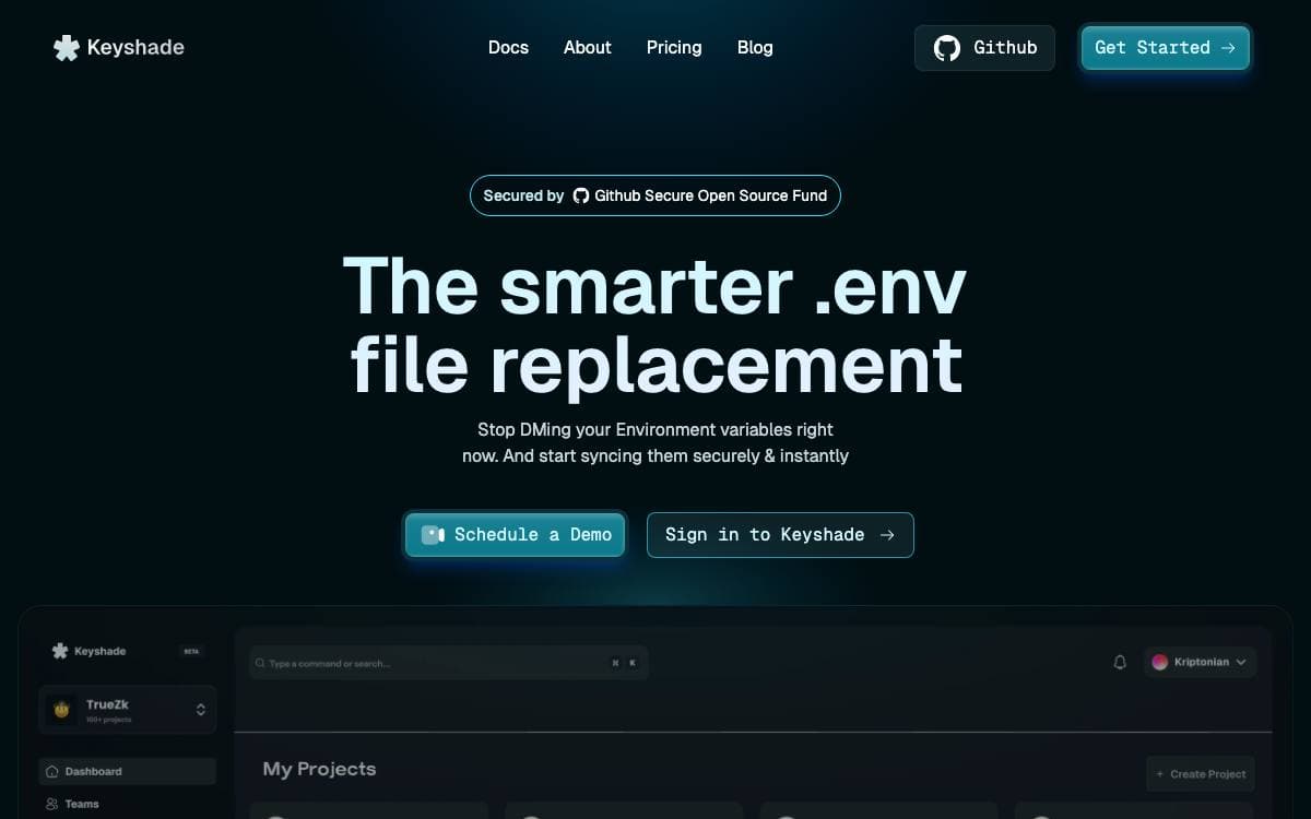 Screenshot of Keyshade website