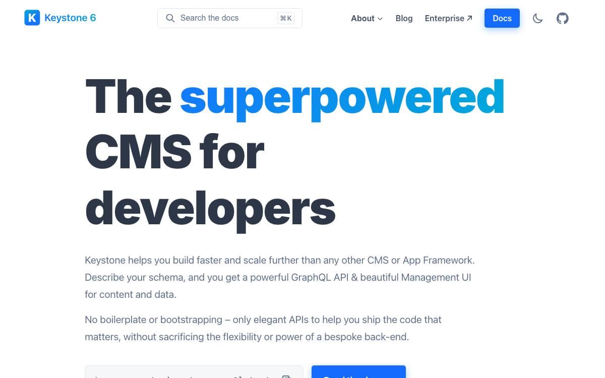 Screenshot of KeystoneJS website