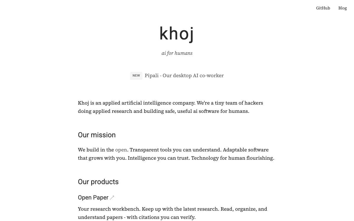 Screenshot of Khoj website