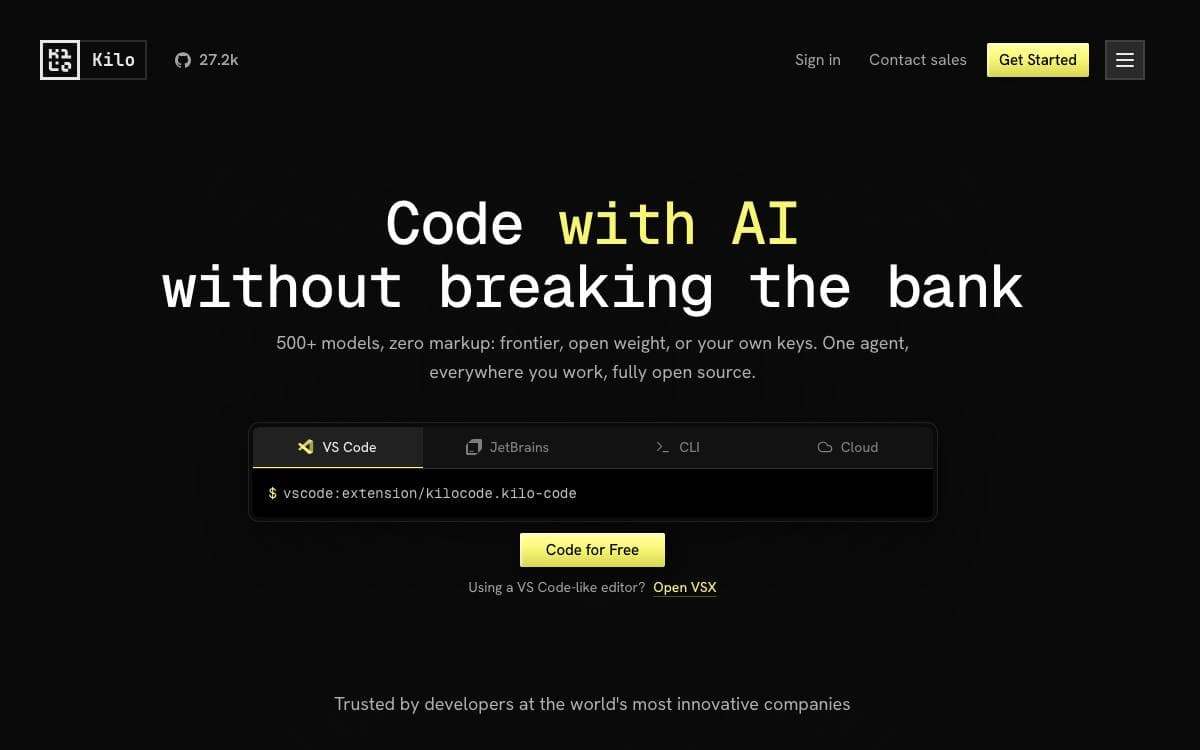 Screenshot of Kilo website