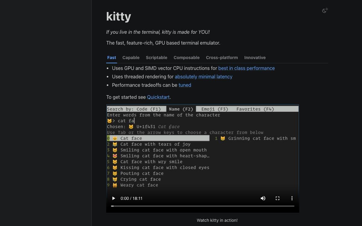 Screenshot of Kitty website