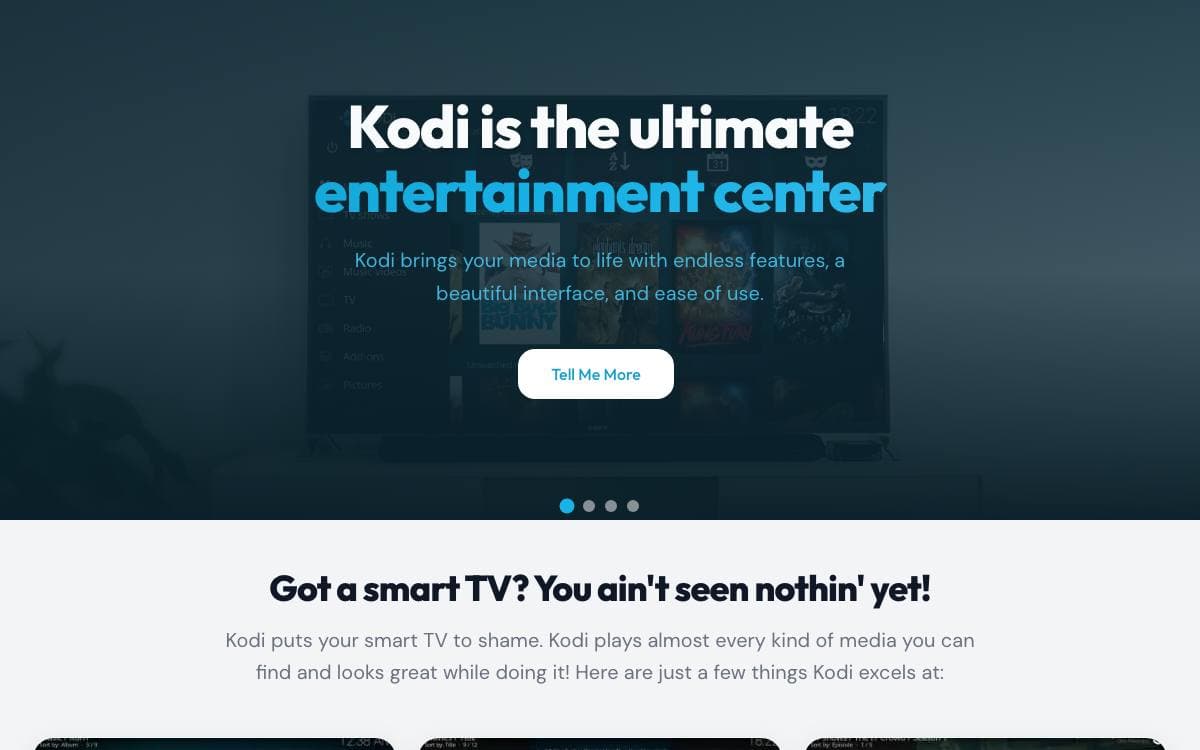 Screenshot of Kodi website