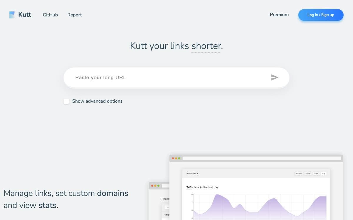 Screenshot of Kutt website