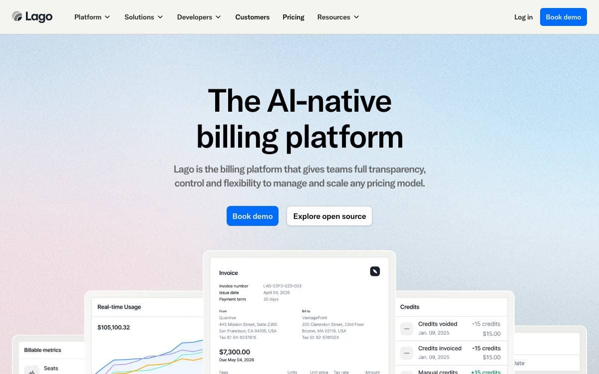 Screenshot of Lago website