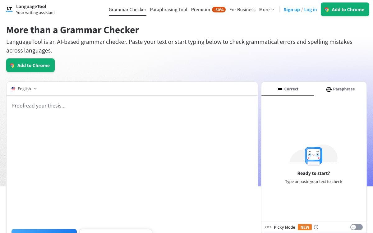 Screenshot of LanguageTool website