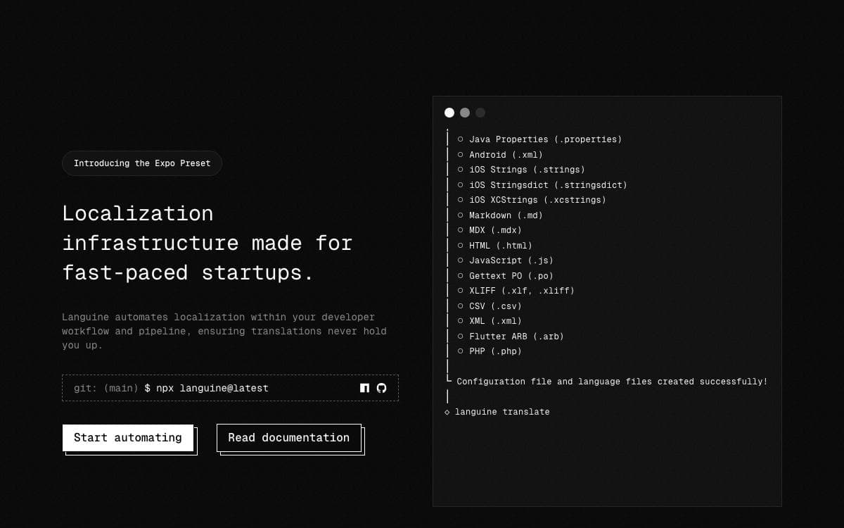 Screenshot of Languine website