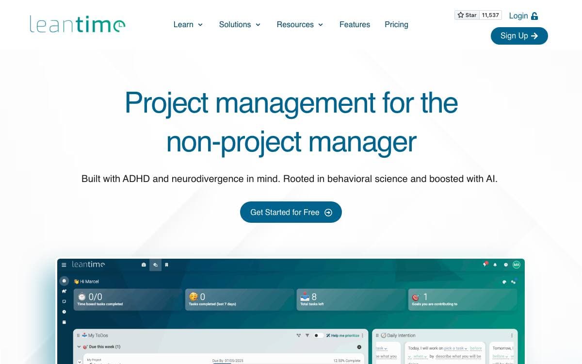 Screenshot of Leantime website