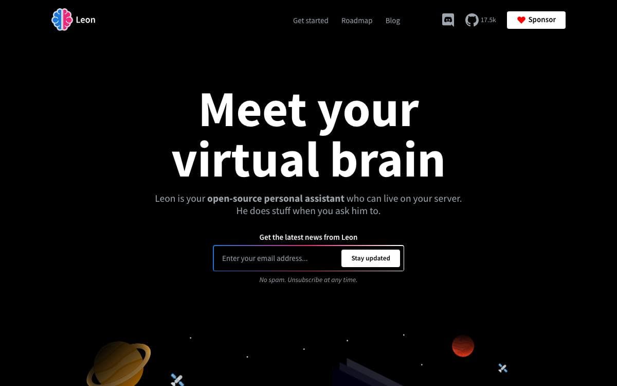 Screenshot of Leon website
