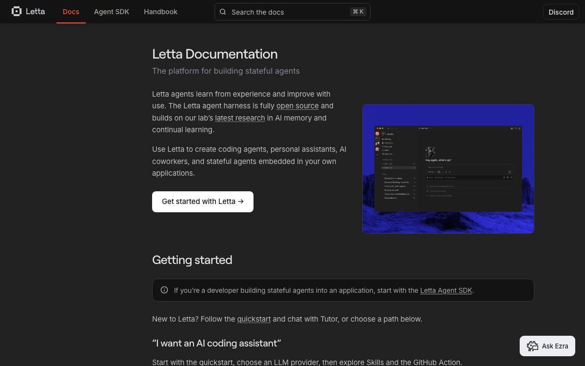 Screenshot of Letta website
