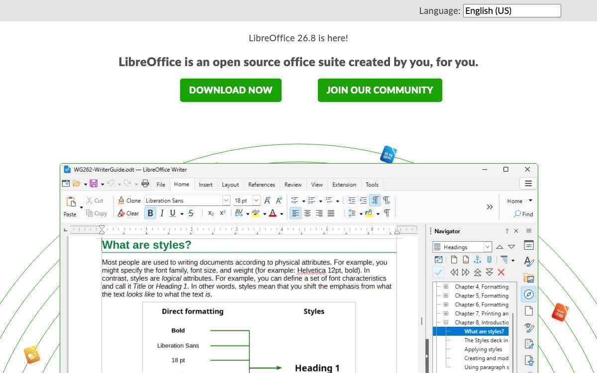 Screenshot of LibreOffice website