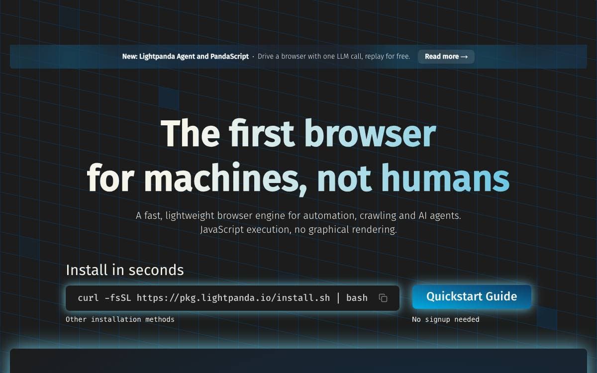 Screenshot of Lightpanda website