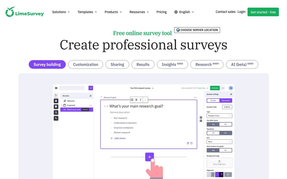Screenshot of LimeSurvey website