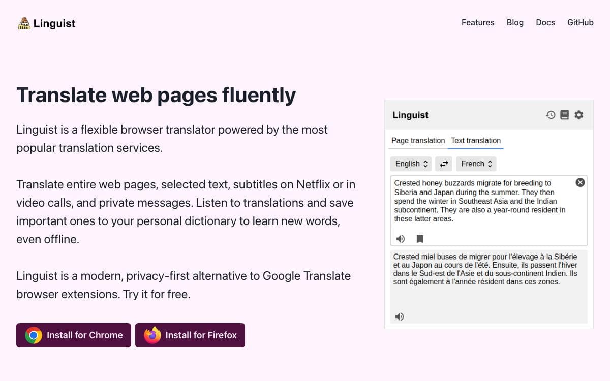 Screenshot of Linguist website