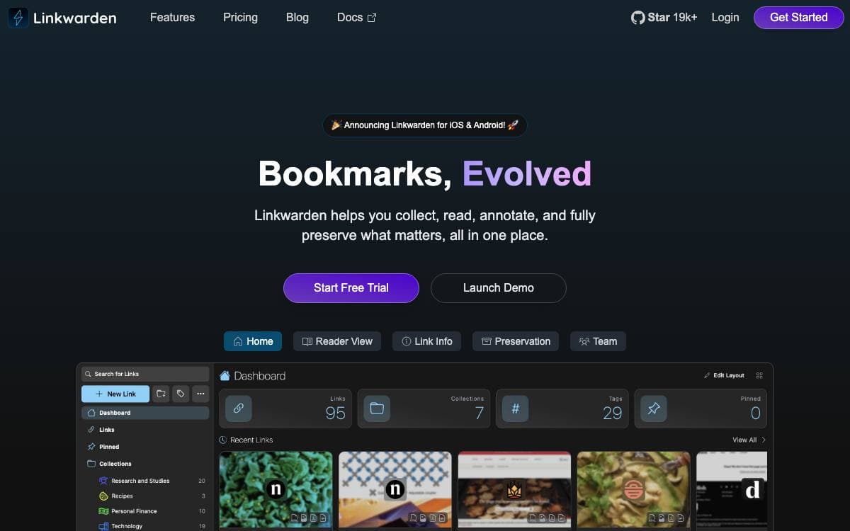 Screenshot of Linkwarden website