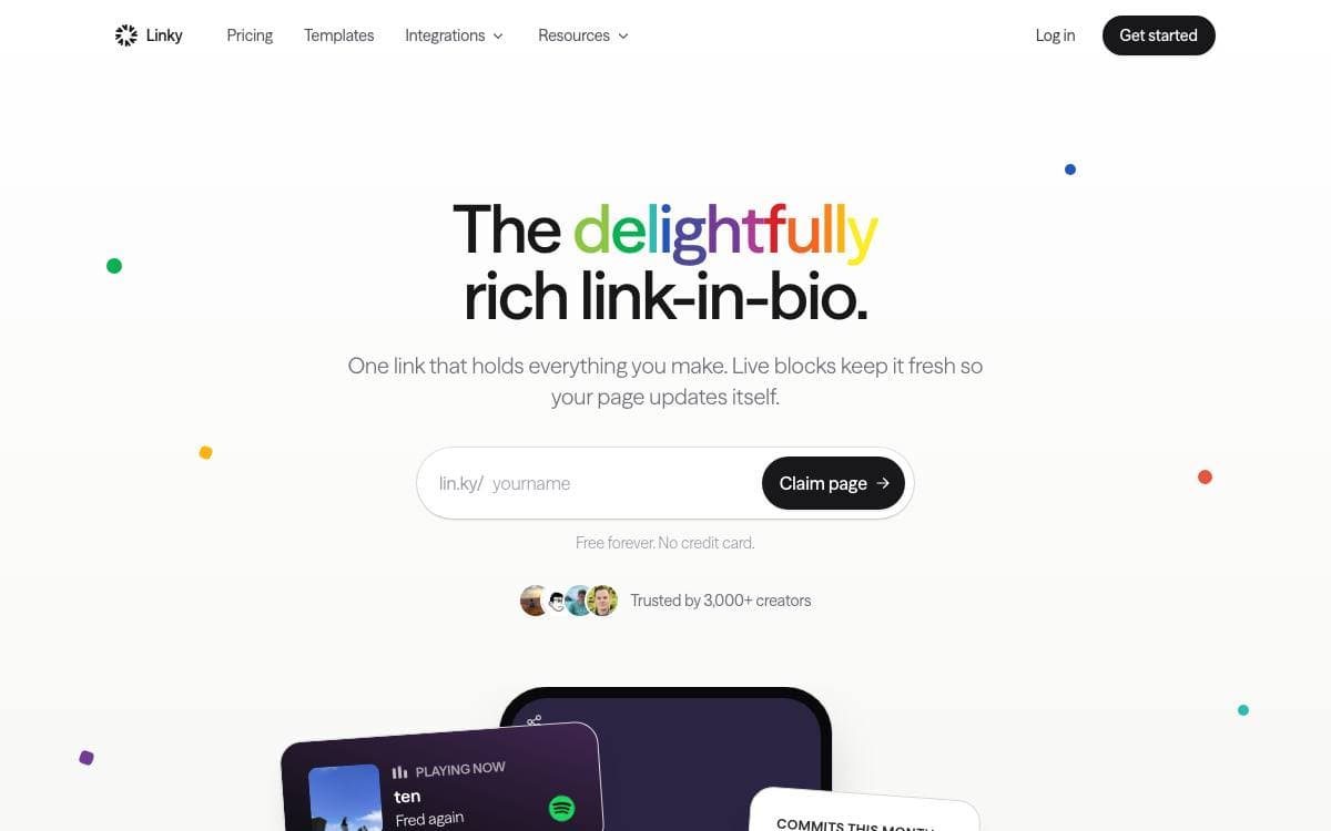 Screenshot of Linky website