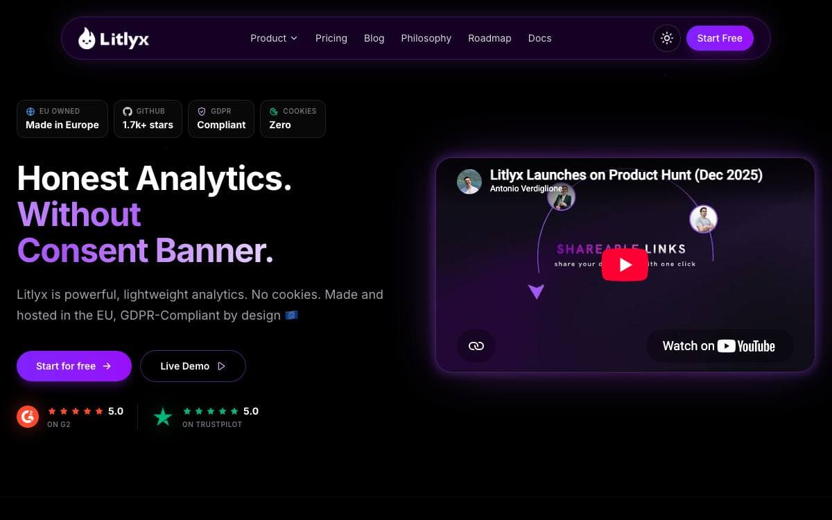 Screenshot of Litlyx website