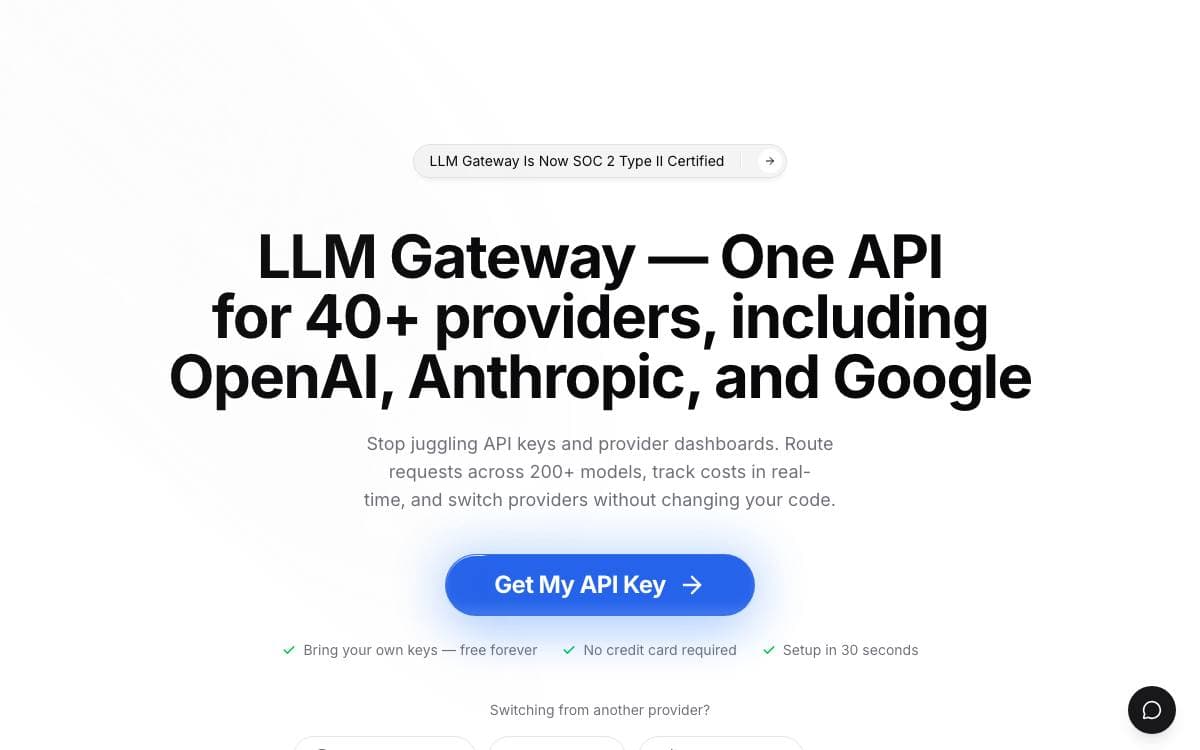 Screenshot of LLM Gateway website