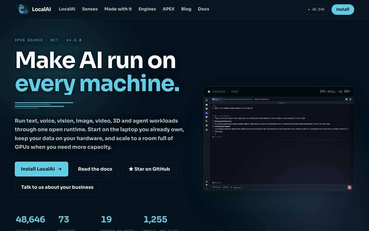 Screenshot of LocalAI website