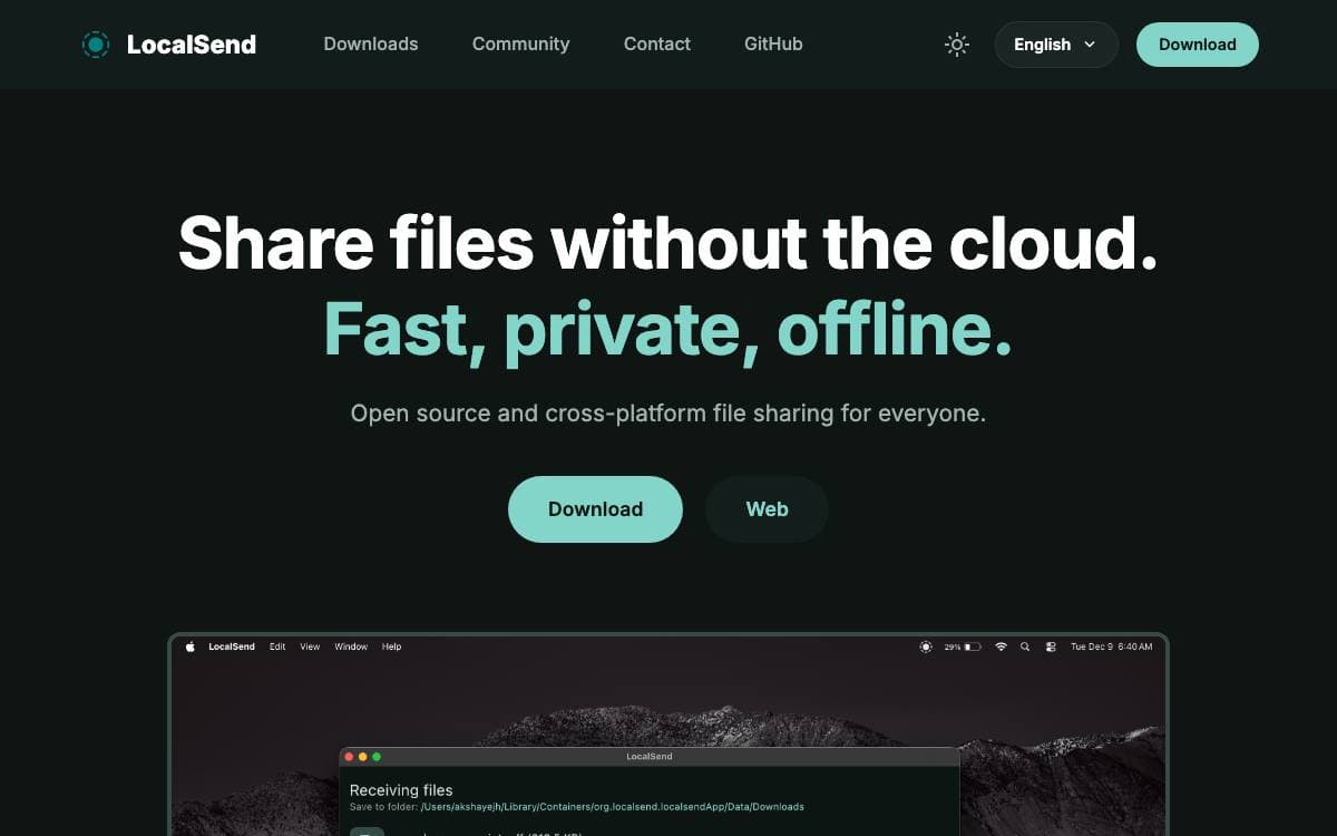 Screenshot of LocalSend website