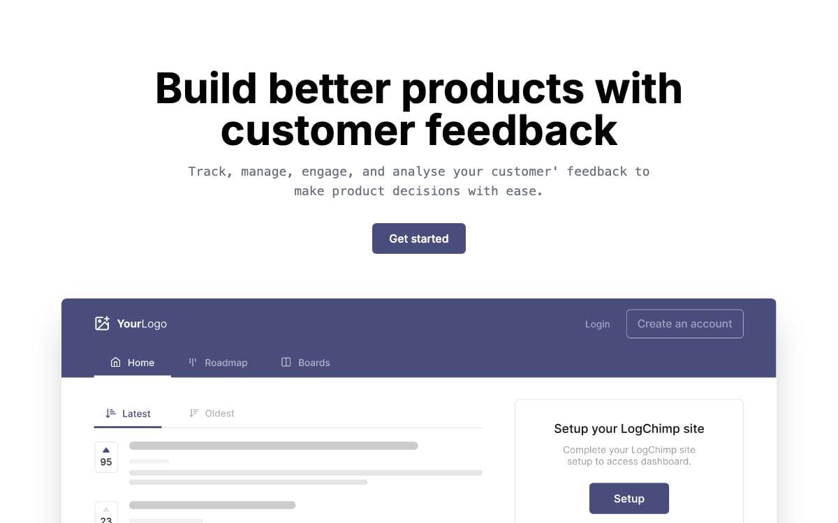 Screenshot of LogChimp website