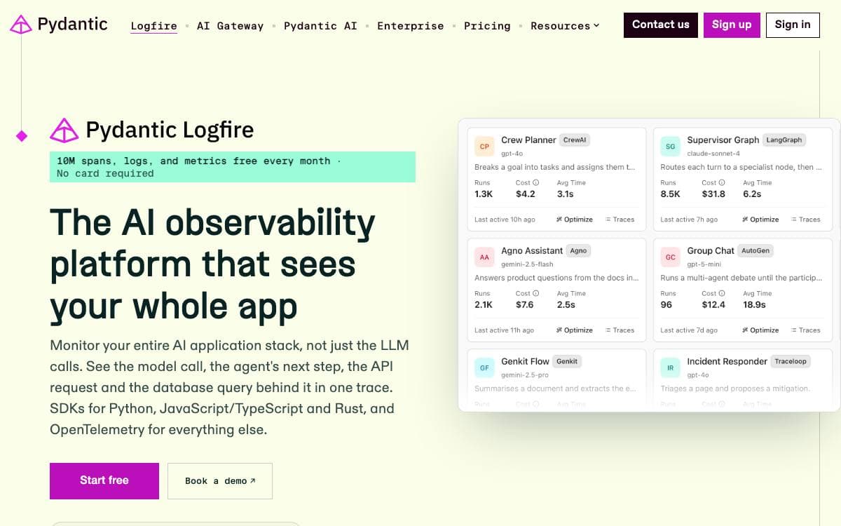 Screenshot of Logfire website