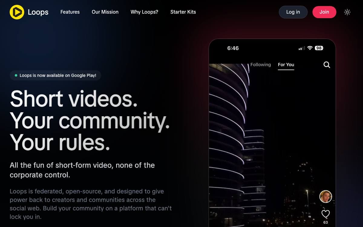 Screenshot of Loops website