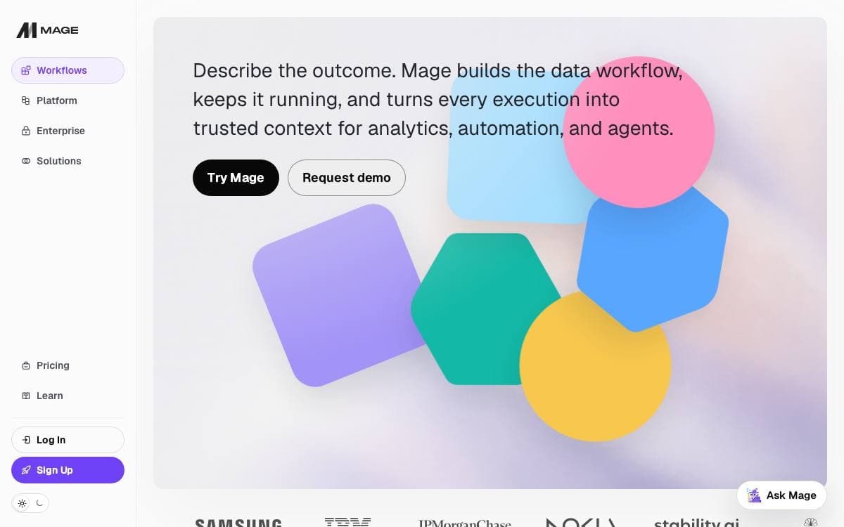 Screenshot of Mage website