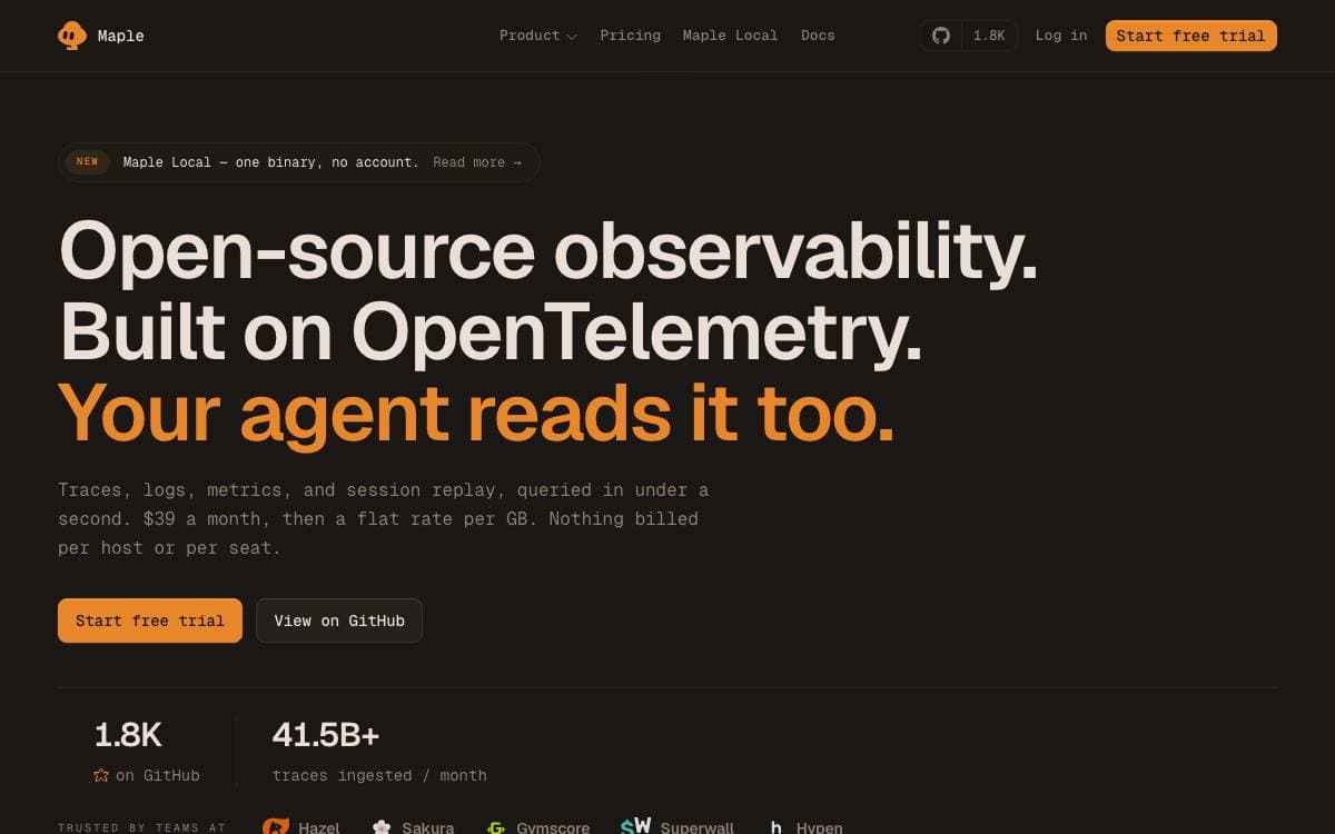 Screenshot of Maple website