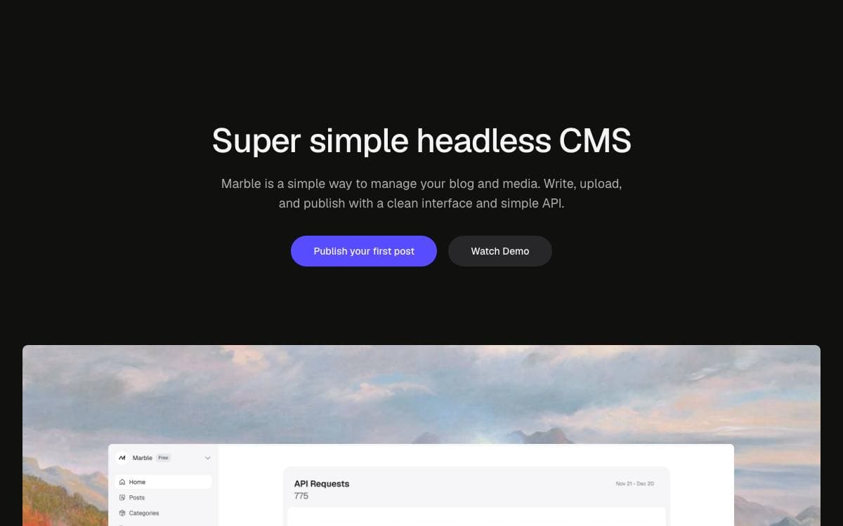 Screenshot of Marble CMS website