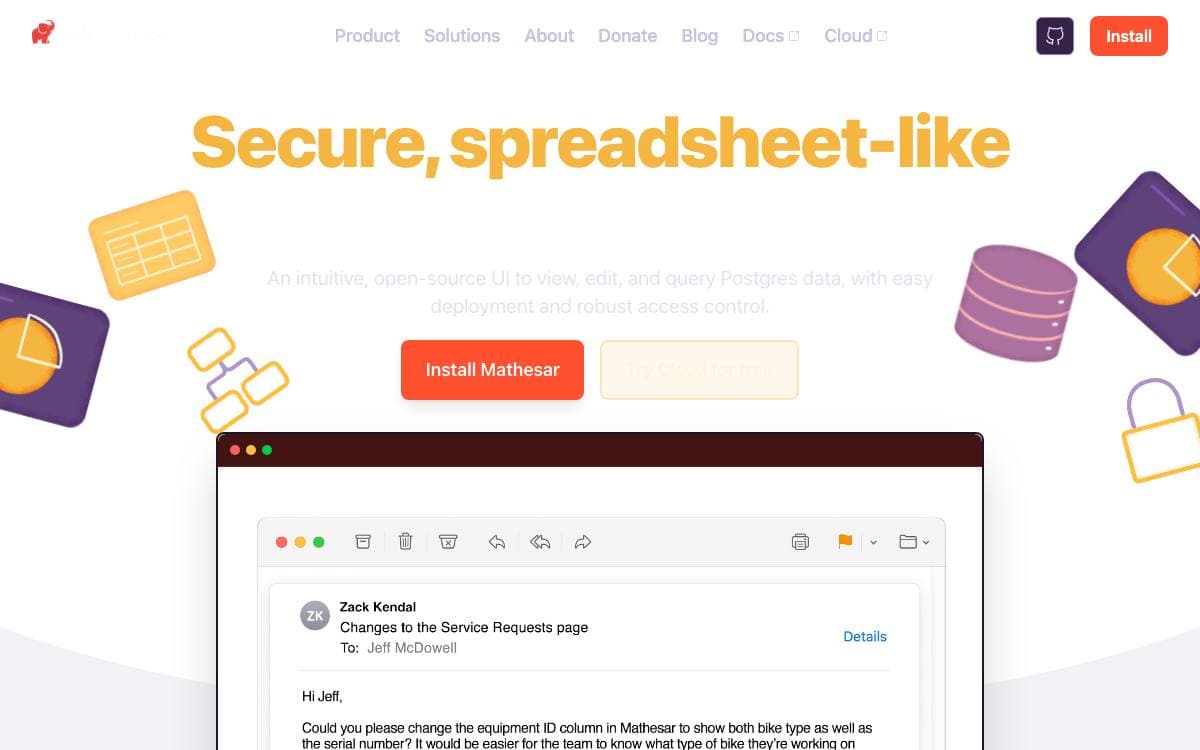 Screenshot of Mathesar website